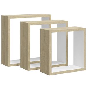 vidaXL Wall Cube Shelf | Set of 3 | White and Sonoma Oak | MDF | Small to Medium