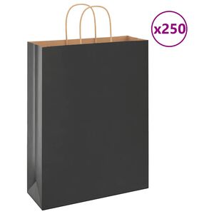 vidaXL Paper Bags 250 pcs with Handles Black 32x12x42 cm