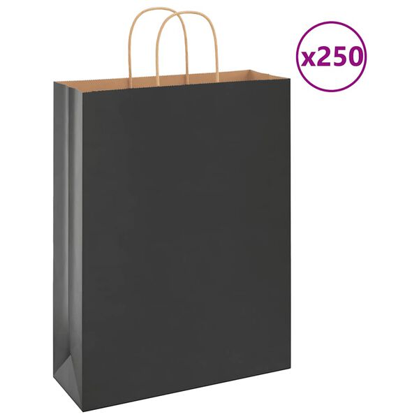 vidaXL Paper Bags 250 pcs with Handles Black 32x12x42 cm