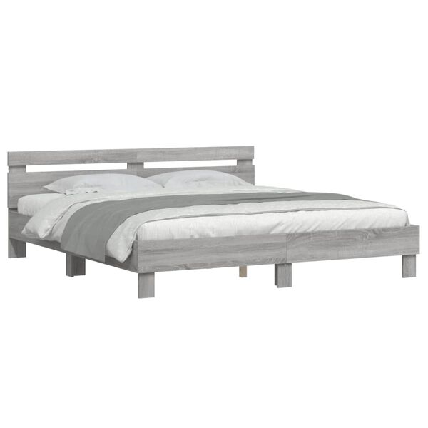 vidaXL Bed Frame with LED without Mattress Grey Sonoma 200x200 cm