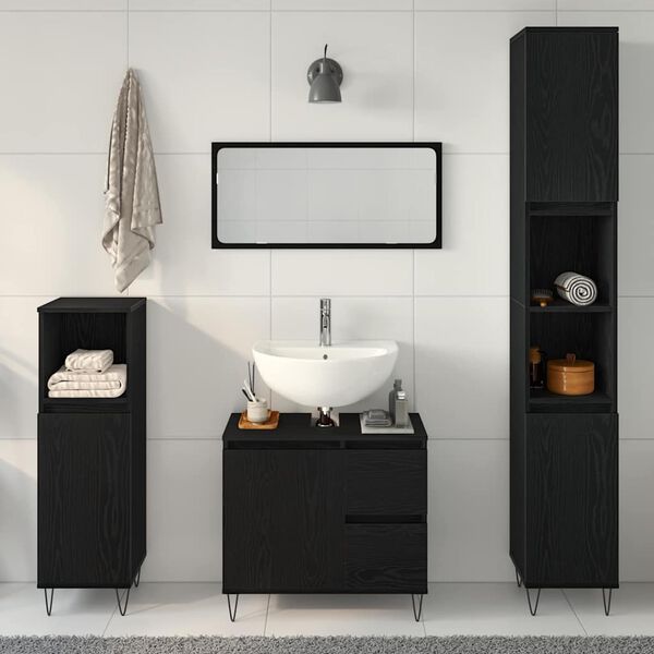 vidaXL Bathroom Furniture Set 3 pcs Black Oak 30 x 30 x 190 cm