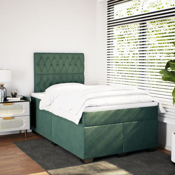 vidaXL Box Spring Bed with Mattress Dark Green 120x190 cm Small Double Velvet