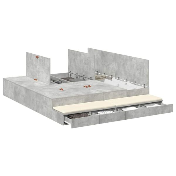 vidaXL Storage Bed Frame Concrete Grey 200 cm Engineered Wood