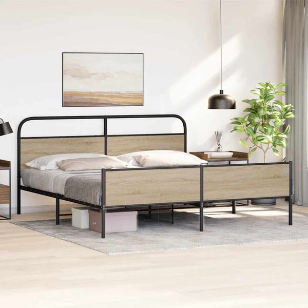 vidaXL Metal Bed Frame without Mattress Smoked Oak 183x213 cm