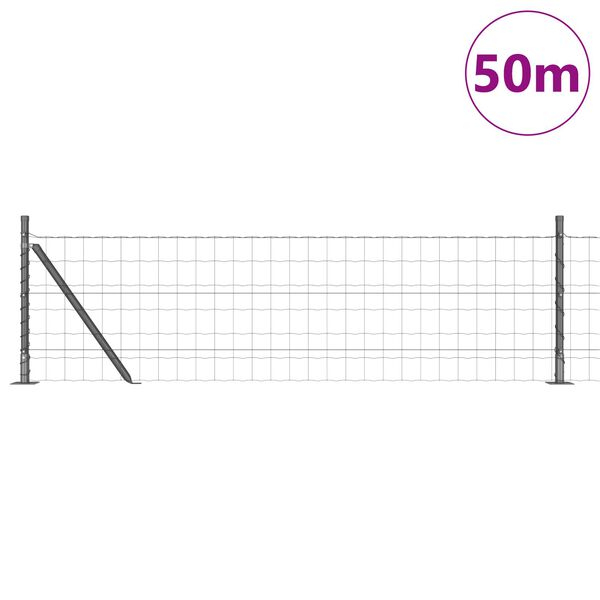 vidaXL Fence with Post Grey 0.6 x 50 m Steel and PVC