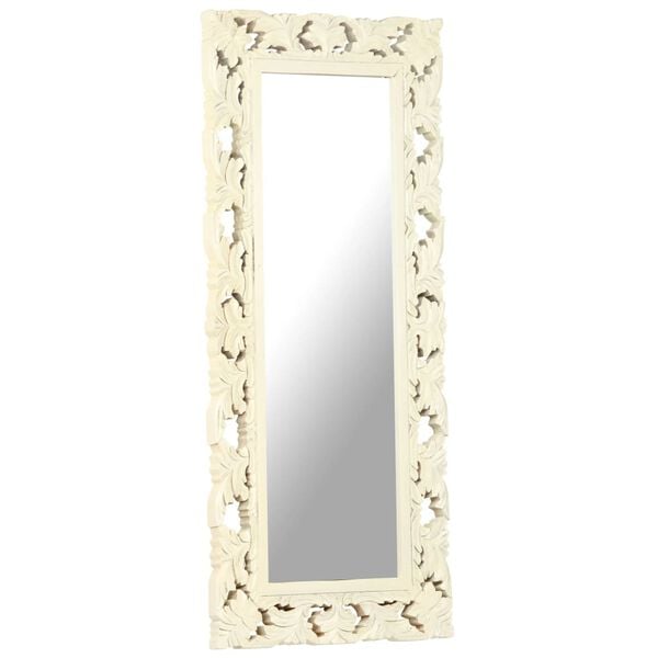 vidaXL Hand Carved Mirror White 110x50 cm Solid Mango Wood