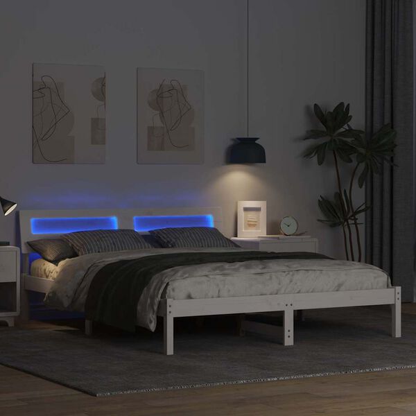 vidaXL Bed Frame with Headboard White 160 x 200 cm Solid Pine Wood