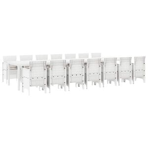 vidaXL Garden Dining Set with Cushions 15 pcs White PP