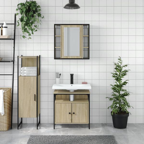 vidaXL 3 Piece Bathroom Cabinet Set Sonoma Oak Engineered Wood