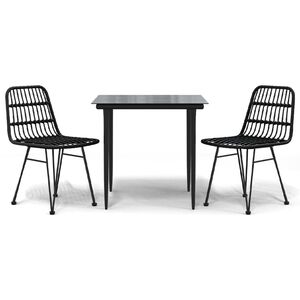 vidaXL 3 Piece Garden Dining Set Black Poly Rattan