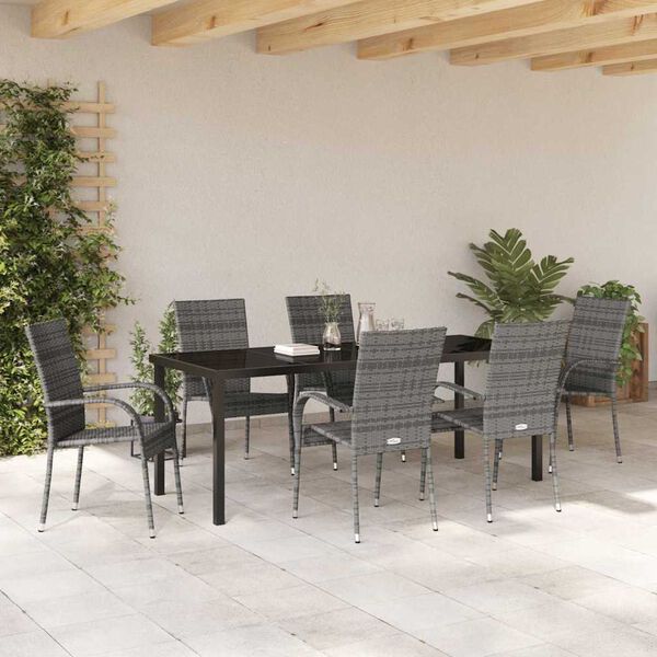 vidaXL Garden Dining Set 7 pcs Grey Powder-Coated Steel