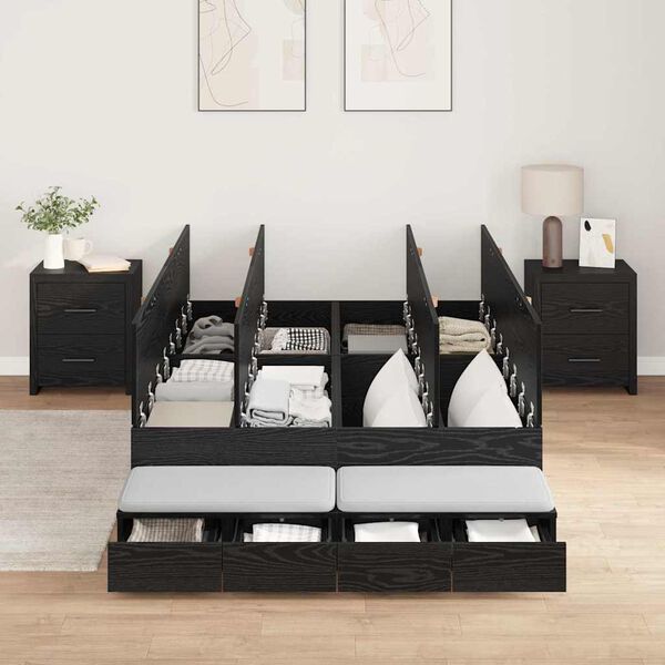 vidaXL Storage Bed Frame with Drawer Black Oak 120 cm Engineered Wood