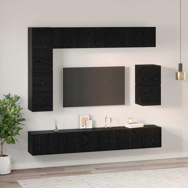 vidaXL TV Cabinet Set Wall-mounted 8 pcs Black Oak Engineered Wood