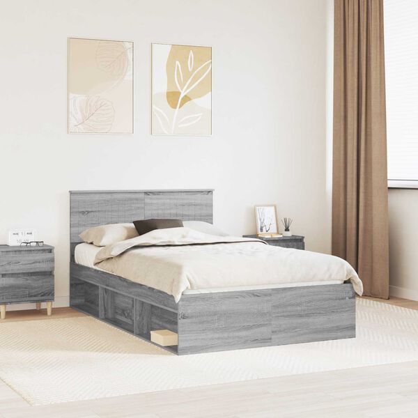 vidaXL Bed Frame Grey Sonoma 120 x 200 cm Solid Pine Wood