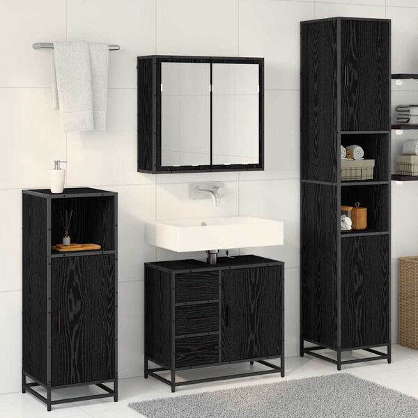 vidaXL Bathroom Furniture Set 4 pcs Black Oak Engineered Wood