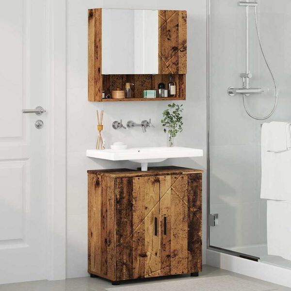vidaXL Bathroom Furniture Set 2 pcs Old Wood Engineered wood & Metal