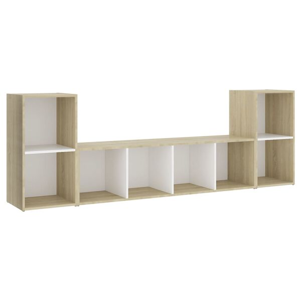 vidaXL 3 Piece TV Cabinet Set White and Sonoma Oak Engineered Wood