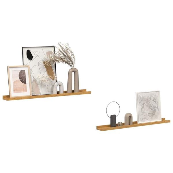 vidaXL Wall Shelf with Shelf 2 pcs Beige 80 x 9 x 3 cm Engineered Wood