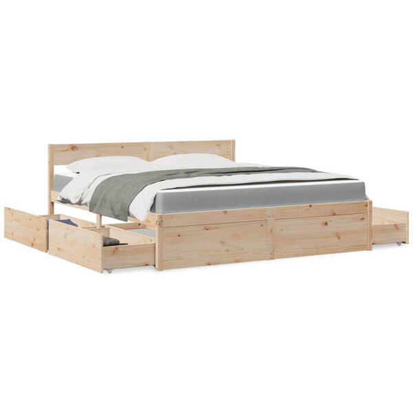 vidaXL Bed with Drawers and Mattress 180x200 cm Super King Solid Wood Pine