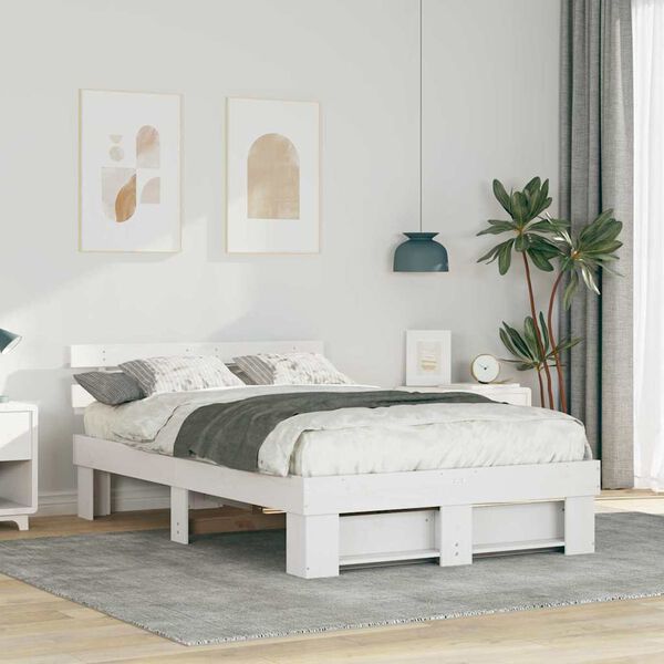 vidaXL Bed Frame with Headboard White 140 x 190 cm Solid Pine Wood