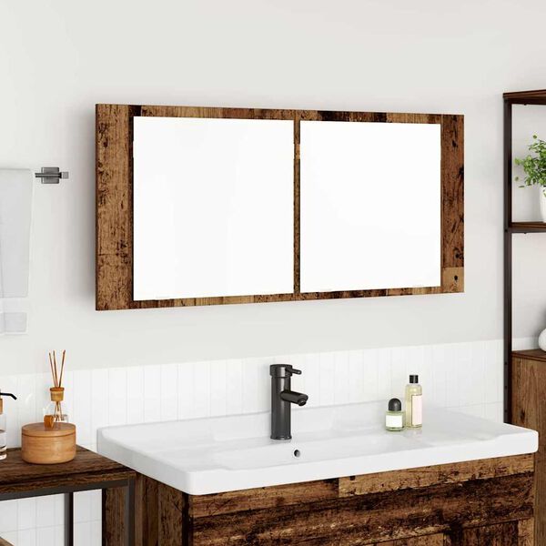 vidaXL LED Mirror Cabinet Old Wood 100 x 12 x 45 cm Engineered Wood