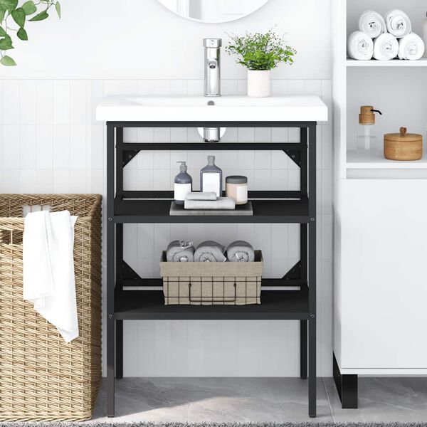 vidaXL Bathroom Washbasin Frame Black 59x38x83 cm Iron