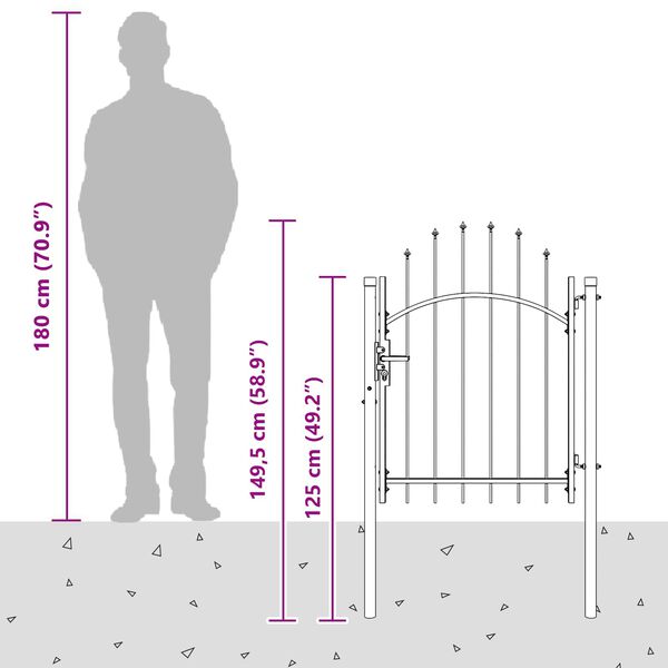 vidaXL Garden Gate with Lock Grey 100 x 100 cm Steel