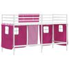 vidaXL Kids'Loft Bed Frame with Curtains White and Pink 74.5 x 190 cm