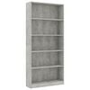 vidaXL 5-Tier Book Cabinet Concrete Grey 80x24x175 cm Engineered Wood
