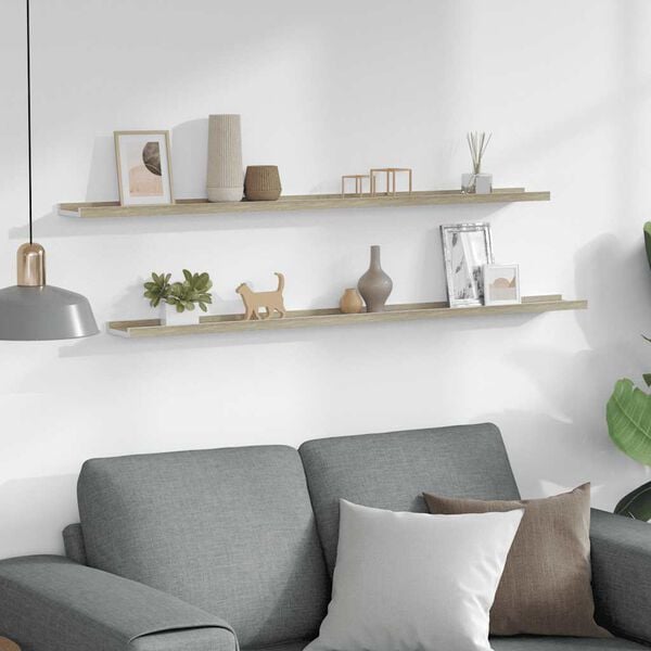 vidaXL Wall Shelves 2 pcs White and Sonoma Oak 115x9x3 cm