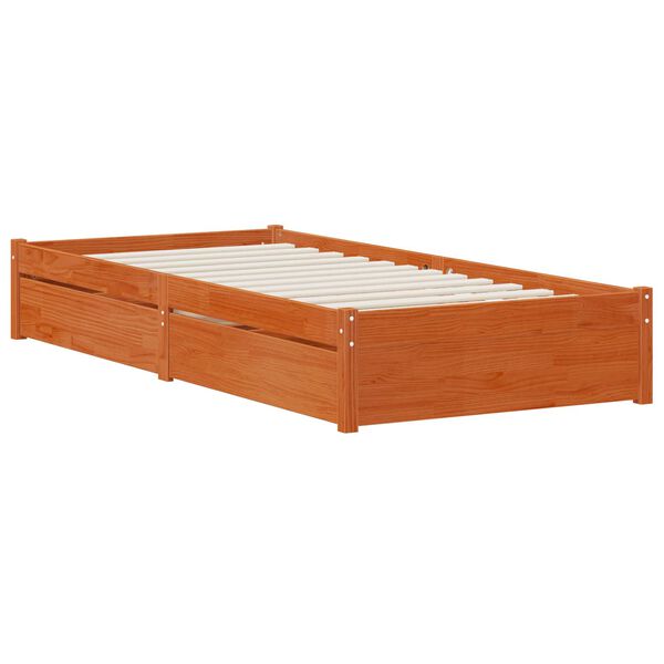 vidaXL Bed Frame with Drawer with Storage 3 pcs Wax Brown Pine Wood