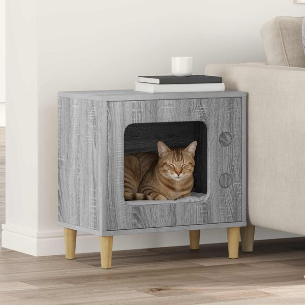 vidaXL Cat House Grey Sonoma 51 x 30 x 52 cm Engineered Wood