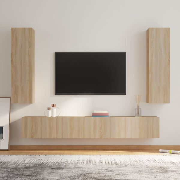 vidaXL 4 Piece TV Cabinet Set Sonoma Oak Engineered Wood