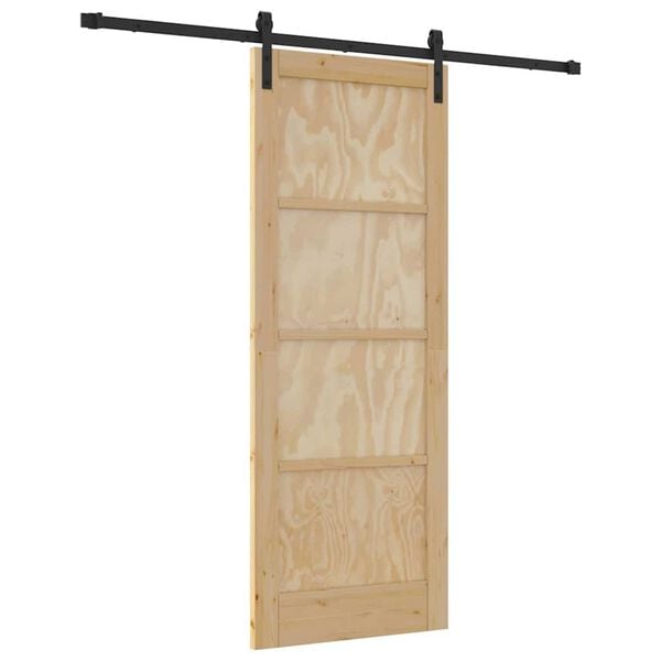 vidaXL Sliding Door Natural and Black 78 x 202 cm Solid Pine Wood