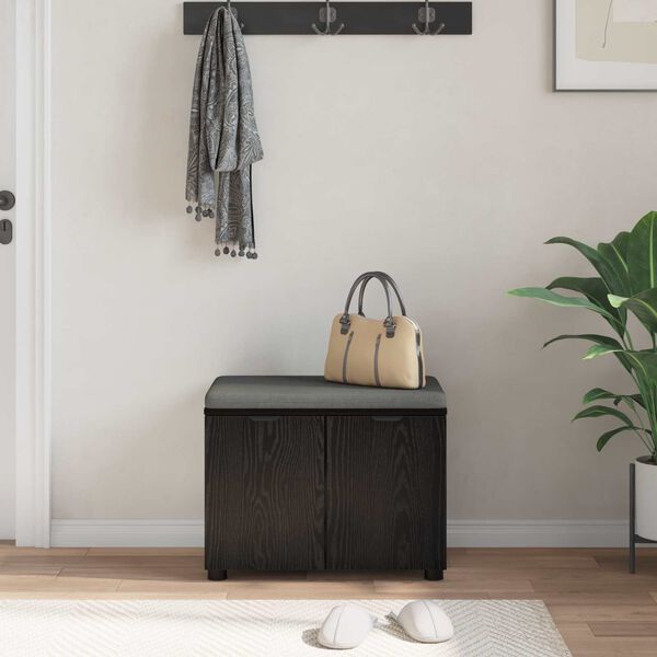 vidaXL Hall Bench with Cushion with Storage Black Oak 60 x 38 x 46 cm