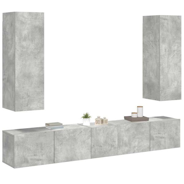 vidaXL 5 Piece TV Cabinet Set Concrete Grey Engineered Wood