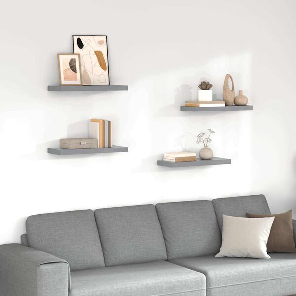 vidaXL Floating Wall Shelves 4 pcs Grey 60x23.5x3.8 cm MDF