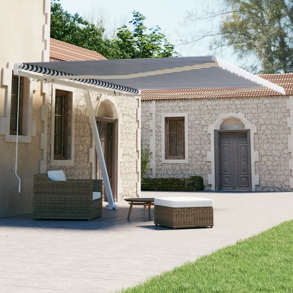vidaXL Freestanding Manual Retractable Awning 400x300 cm Blue/White