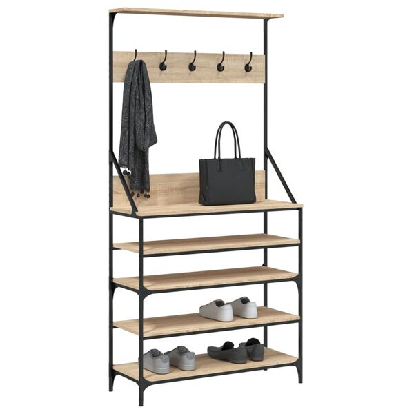 vidaXL Clothes Rack with Shoe Storage Sonoma Oak 90x34x184 cm