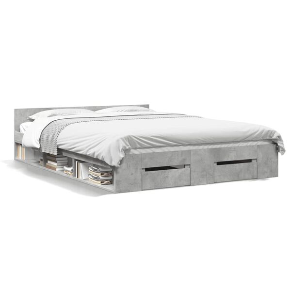 vidaXL Bed Frame with Drawers without Mattress Concrete Grey 120x200 cm