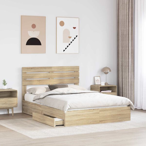 vidaXL Storage Bed with Drawer Sonoma Oak 150 x 200 cm Engineered Wood