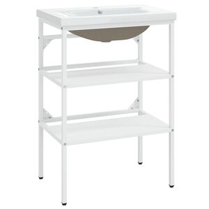 vidaXL Bathroom Washbasin Frame with Built-in Basin White Iron