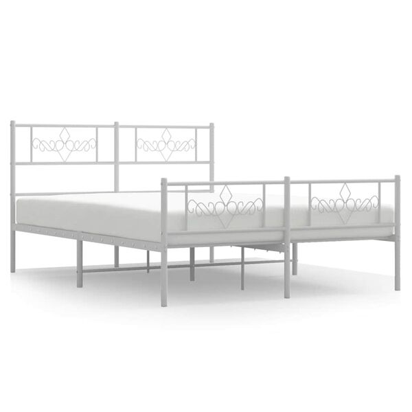 vidaXL Metal Bed Frame without Mattress with Footboard White 150x200cm