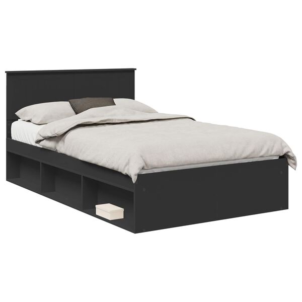 vidaXL Bed Frame with Headboard Black 120 x 200 cm Solid Pine Wood