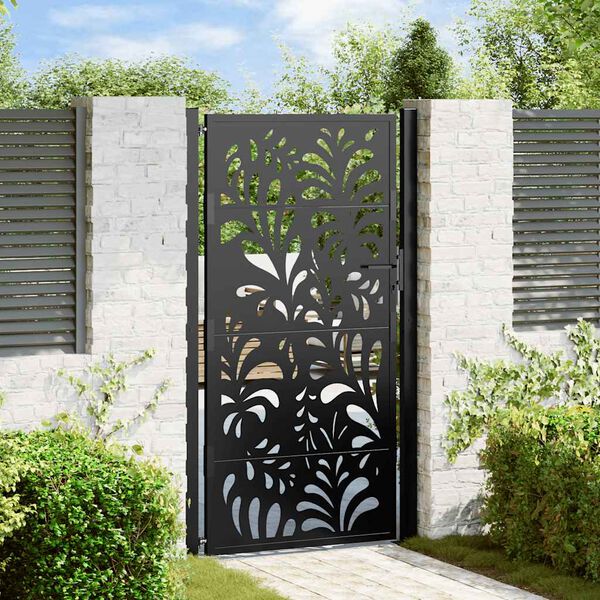 vidaXL Garden Gate Black 100x175 cm Steel Wave Design
