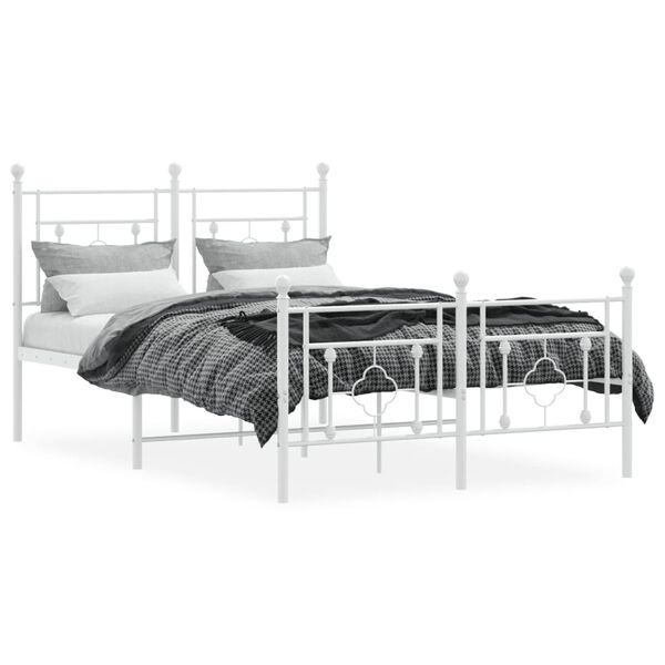 vidaXL Metal Bed Frame without Mattress with Footboard White 120x200cm