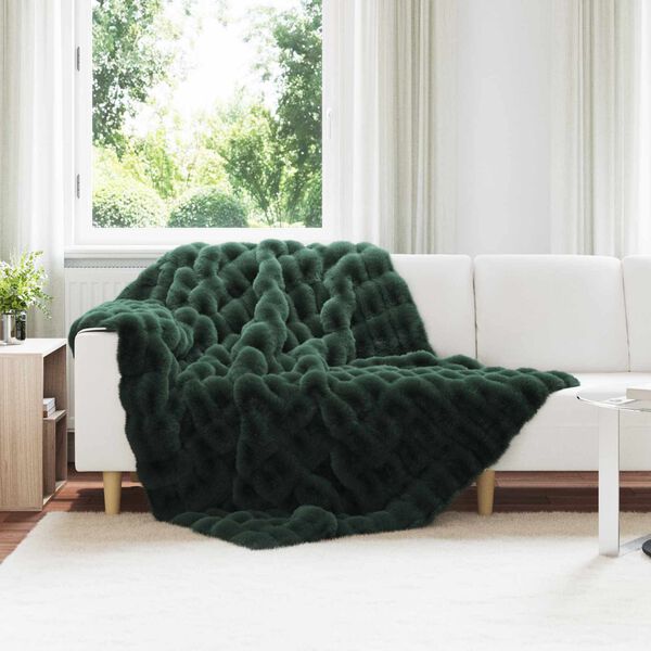 vidaXL Faux Rabbit Fur Blanket 4 pcs Dark Green 150 x 220 cm Polyester