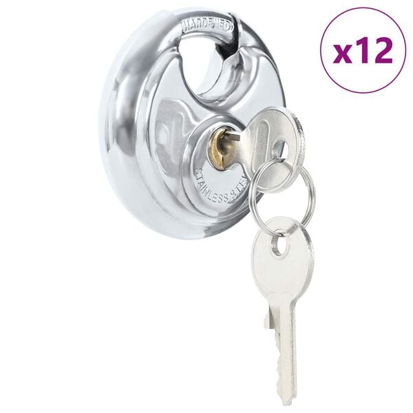 vidaXL Discus Locks with Keys 12 pcs Silver 7 x 2.4 x 7 cm