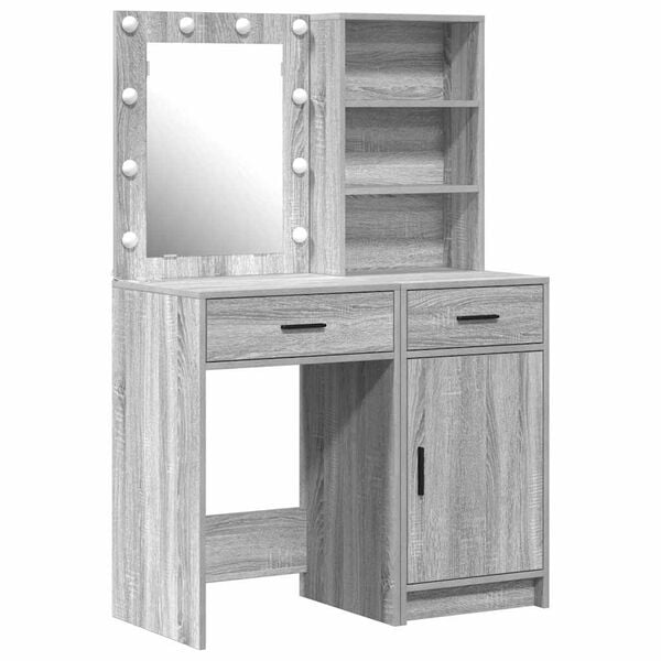 vidaXL Dressing Table Set with Shelf 2 pcs Grey sonoma Engineered wood