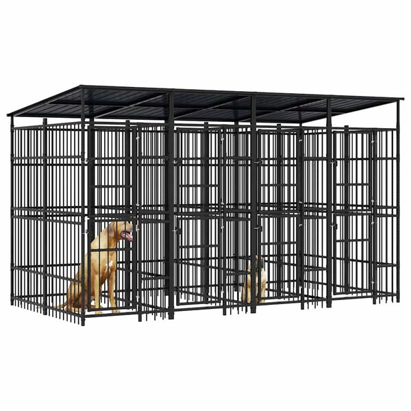 vidaXL Outdoor Dog Kennel with Roof Steel 7.37 m&sup2;